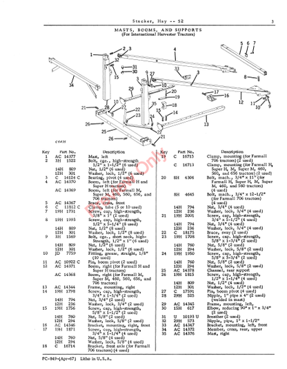 JOHN DEERE 52 HAY STACKER PC849 - PARTS CATALOG MANUAL