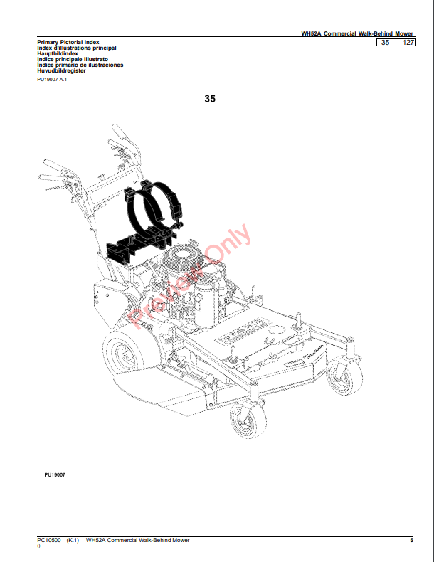 JOHN DEERE WH52A COMMERCIAL WALK-BEHIND MOWER PC10500 - PARTS CATALOG MANUAL