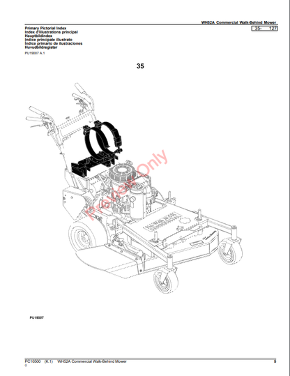 JOHN DEERE WH52A COMMERCIAL WALK-BEHIND MOWER PC10500 - PARTS CATALOG MANUAL