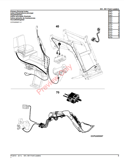 JOHN DEERE FRONT LOADERS 531, 551 (EUROPEAN EDITION) PC3212 - PARTS CATALOG MANUAL