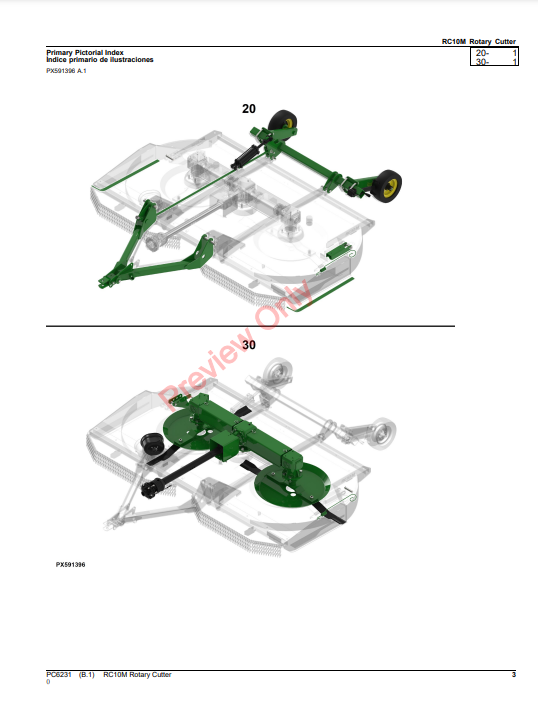 JOHN DEERE RC10M ROTARY CUTTER PC6231 - PARTS CATALOG MANUAL