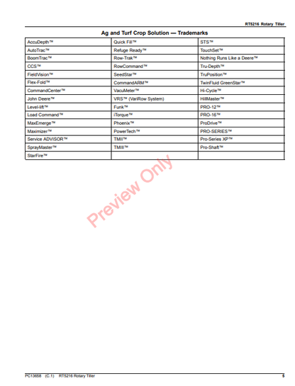 JOHN DEERE RT5216 ROTARY TILLER PC13658 - PARTS CATALOG MANUAL