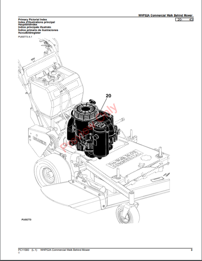 JOHN DEERE WHP52A COMMERCIAL WALK BEHIND MOWER PC11580 - PARTS CATALOG MANUAL