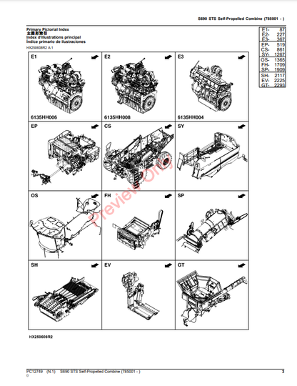 JOHN DEERE S690 STS SELF-PROPRLLED COMBINE PC12749 - PARTS CATALOG MANUAL