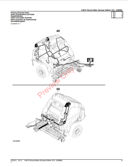 JOHN DEERE V451G ROUND BALER (EUROPE EDITION) PC3311 - PARTS CATALOG MANUAL