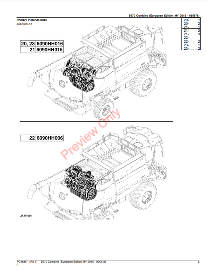 JOHN DEERE S670 COMBINE (EUROPEAN EDITION) PC4886 - PARTS CATALOG MANUAL