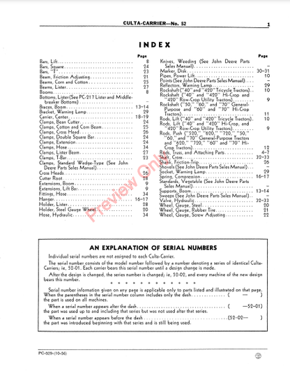 JOHN DEERE CULTA-CARRIER, 52-01, 52-03 KILLEFER MODELS PC529 - PARTS CATALOG MANUAL