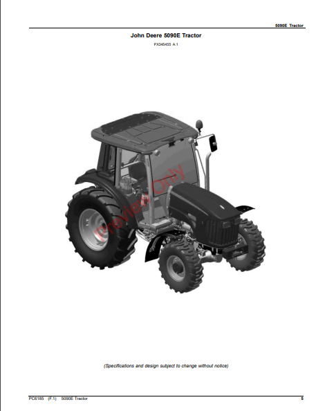 JOHN DEERE 5090E TRACTOR PC6185 - PARTS CATALOG MANUAL