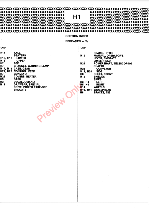 JOHN DEERE W MANURE SPREADER PC612 - PARTS CATALOG MANUAL