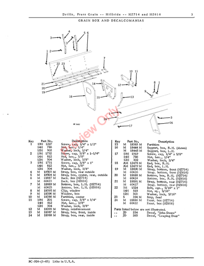 JOHN DEERE PRESS GRAIN DRILLS - HILLSIDE, HZ714, HZ616 PC924 - PARTS CATALOG MANUAL