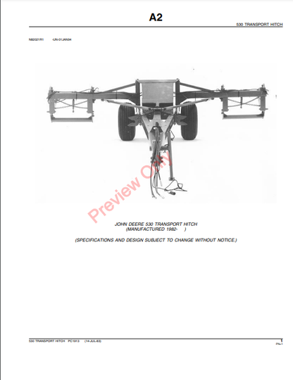 JOHN DEERE 530 TRANSPORT HITCH PC1913 - PARTS CATALOG MANUAL