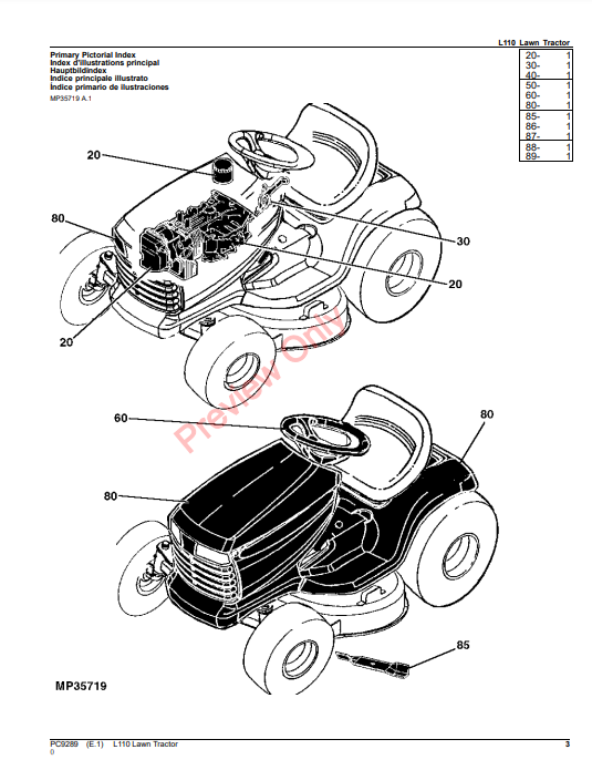 JOHN DEERE L110 LAWN TRACTOR PC9289 - PARTS CATALOG MANUAL