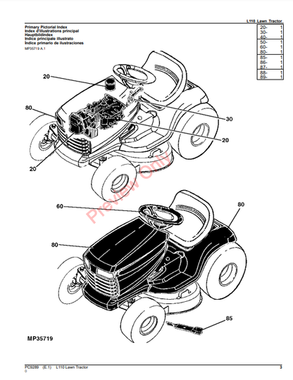 JOHN DEERE L110 LAWN TRACTOR PC9289 - PARTS CATALOG MANUAL