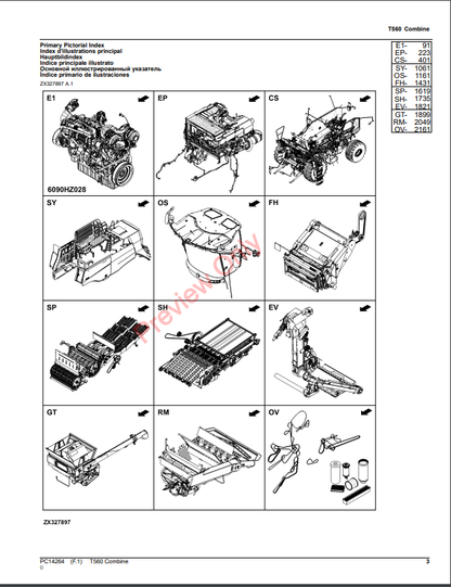 JOHN DEERE T560 COMBINE PC14264 - PARTS CATALOG MANUAL