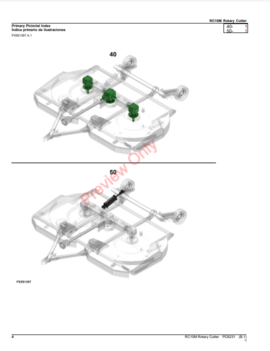 JOHN DEERE RC10M ROTARY CUTTER PC6231 - PARTS CATALOG MANUAL