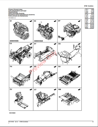 JOHN DEERE S760 COMBINE PC14148 - PARTS CATALOG MANUAL