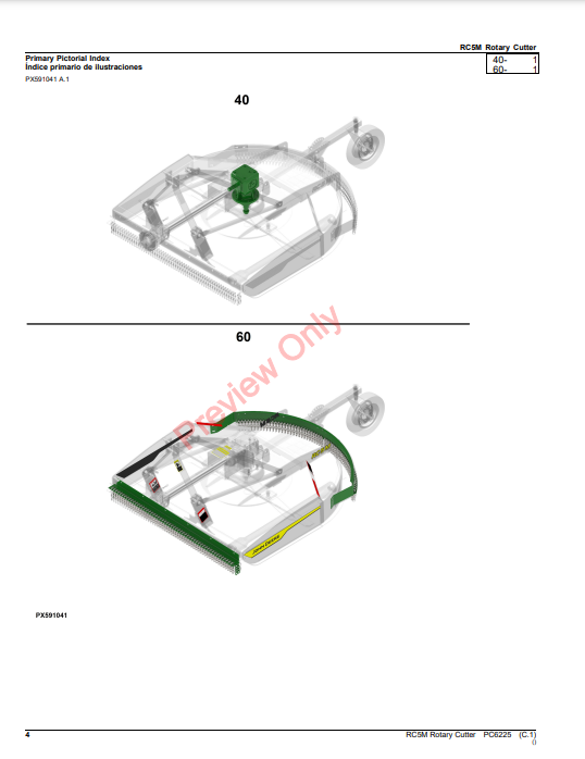 JOHN DEERE RC5M ROTARY CUTTER PC6225 - PARTS CATALOG MANUAL