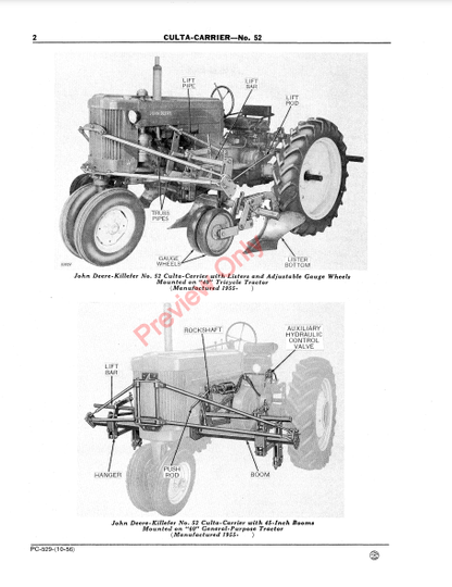 JOHN DEERE CULTA-CARRIER, 52-01, 52-03 KILLEFER MODELS PC529 - PARTS CATALOG MANUAL