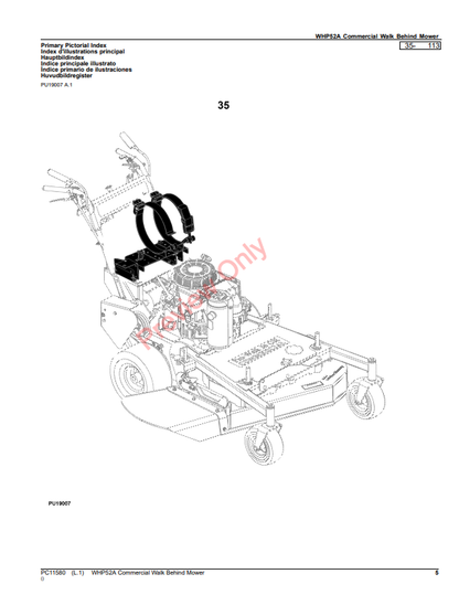 JOHN DEERE WHP52A COMMERCIAL WALK BEHIND MOWER PC11580 - PARTS CATALOG MANUAL