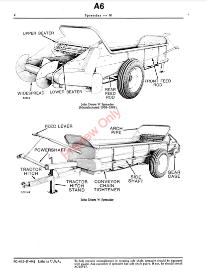 JOHN DEERE W MANURE SPREADER PC612 - PARTS CATALOG MANUAL