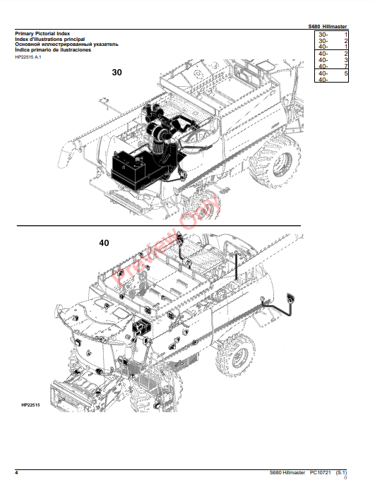 JOHN DEERE S680 HILLMASTER PC10721 - PARTS CATALOG MANUAL