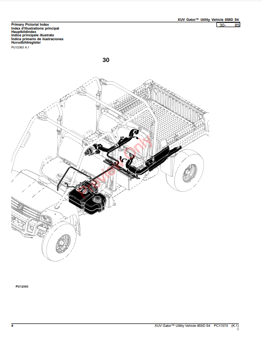 JOHN DEERE XUV GATOR UTILITY VEHICLE 855D S4 PC11574 - PARTS CATALOG MANUAL