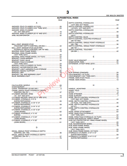 JOHN DEERE 550 MULCH MASTER PC769 - PARTS CATALOG MANUAL