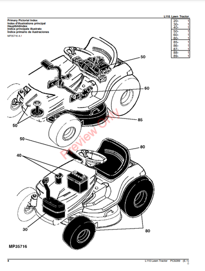 JOHN DEERE L110 LAWN TRACTOR PC9289 - PARTS CATALOG MANUAL