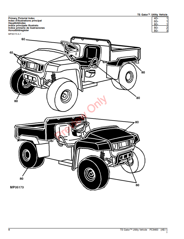 JOHN DEERE TS GATOR UTILITY VEHICLE PC9460 - PARTS CATALOG MANUAL