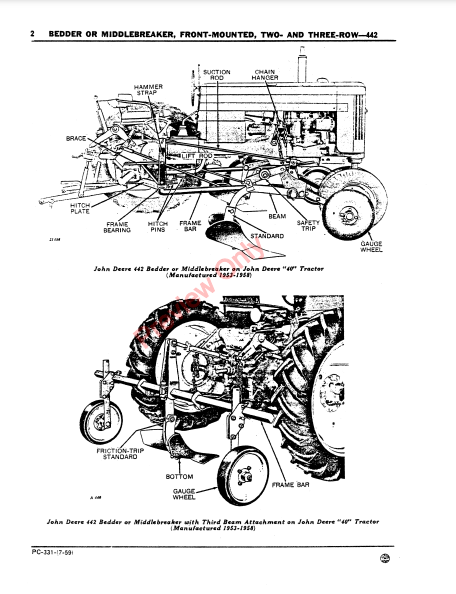 JOHN DEERE FRONT-MOUNTED BEDDER OR MIDDLEBREAKER - 442 PC331 - PARTS CATALOG MANUAL