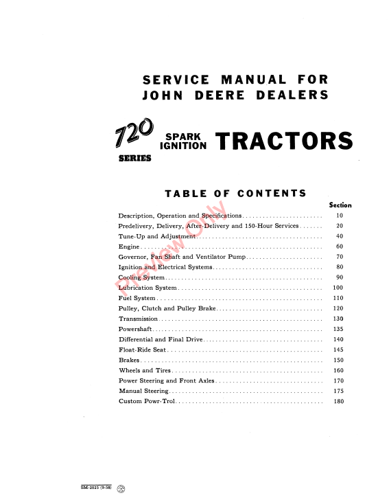 SM2025 SERVICE MANUAL - JOHN DEERE 70, 720 & 730 (GAS) TRACTOR