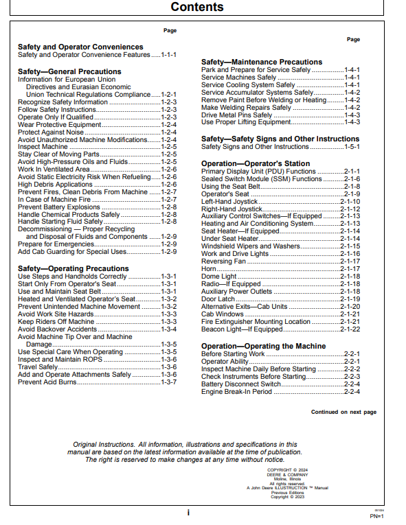 OPERATOR MANUAL - JOHN DEERE 744 P, 744 X, 824 P, 824 X, 844 P, 904 P Construction Loaders OMT510835X019_