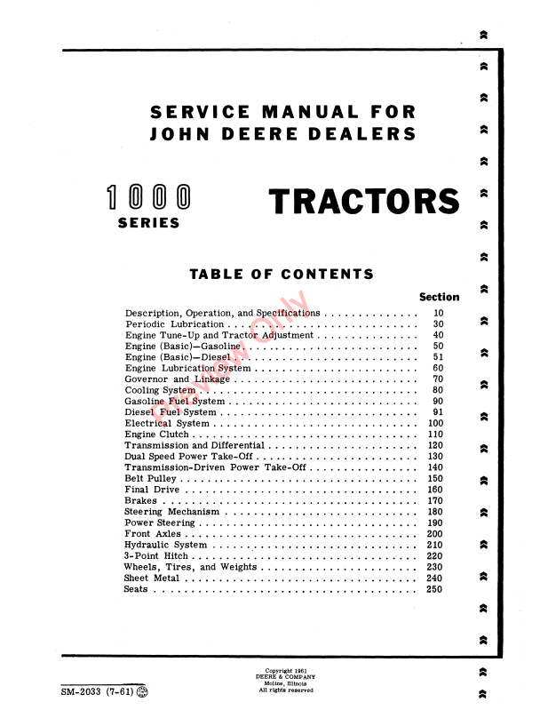 JOHN DEERE 1010RS TRACTOR SERVICE MANUAL SM2033 - PDF FILE