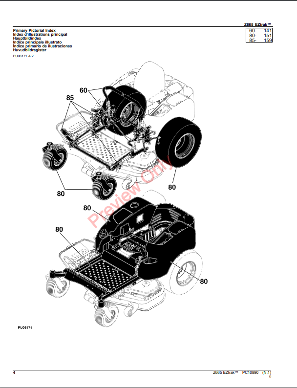 JOHN DEERE Z665 EZTRAK MOWER PC10890 - PARTS CATALOG MANUAL