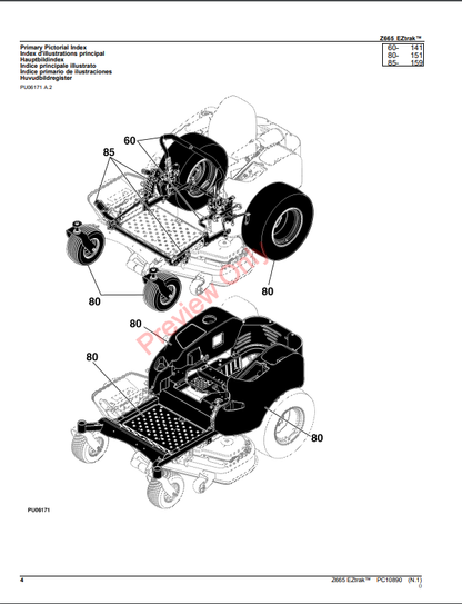 JOHN DEERE Z665 EZTRAK MOWER PC10890 - PARTS CATALOG MANUAL