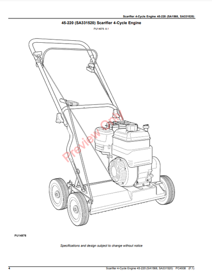 JOHN DEERE SCARIFIER 4-CYCLE ENGINE 45-220 (SA1568, SA331520) PC4938 - PARTS CATALOG MANUAL