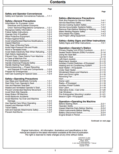 OPERATOR MANUAL - JOHN DEERE 210 P  Construction Excavators OMT471166X019