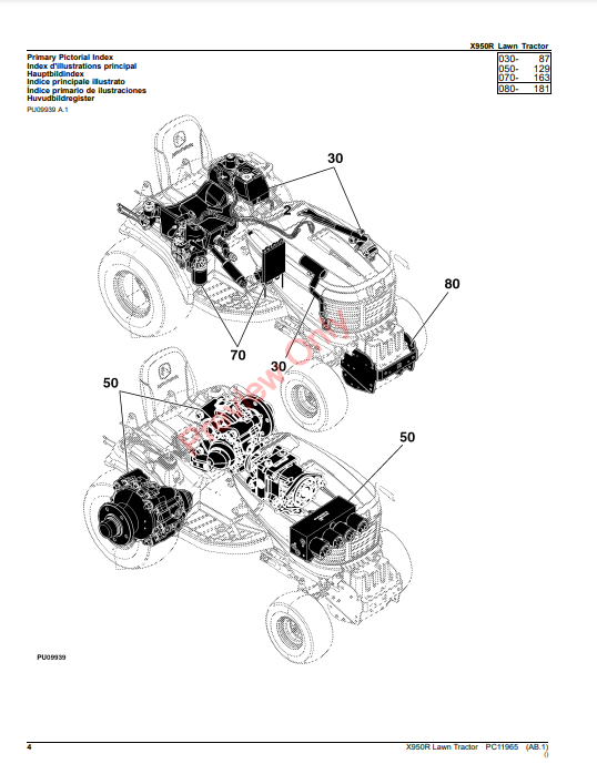 JOHN DEERE X950R LAWN TRACTOR PC11965 - PARTS CATALOG MANUAL