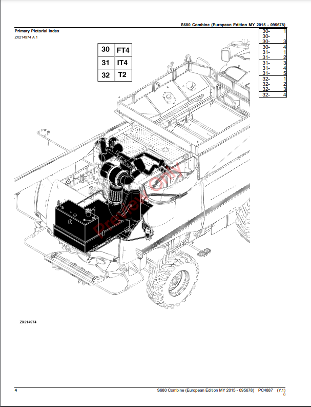 JOHN DEERE S680 COMBINE PC4887 - PARTS CATALOG MANUAL