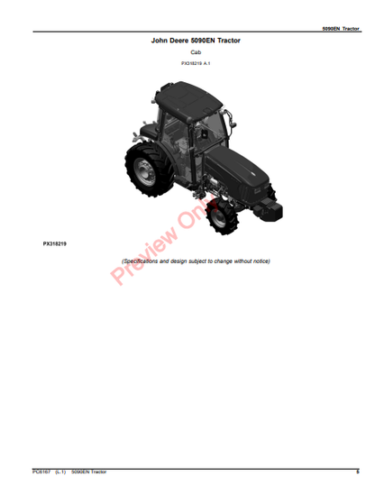 JOHN DEERE 5090EN TRACTOR PC6167 - PARTS CATALOG MANUAL