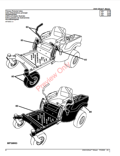 JOHN DEERE Z445 EZTRAK MOWER PC9595 - PARTS CATALOG MANUAL