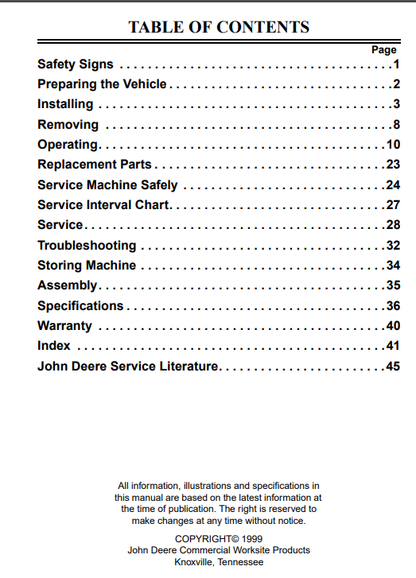 JOHN DEERE PR72, PR96 Construction Attachments OPERATOR MANUAL - OMKV18675