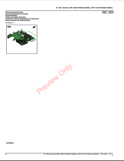 JOHN DEERE S7700 COMBINE PC14514 - PARTS CATALOG MANUAL