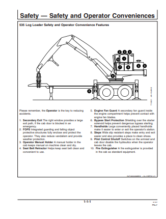 JOHN DEERE TIMBERJACK 530B, 535 (B SERIES, SERIES II) FORESTRY Knuckleboom Loader OPERATOR MANUAL - OMF389371