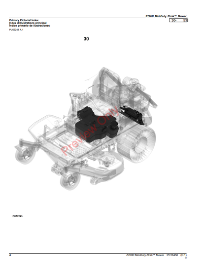 JOHN DEERE Z760R MID-DUTY ZTRAK MOWER PC16458 - PARTS CATALOG MANUAL