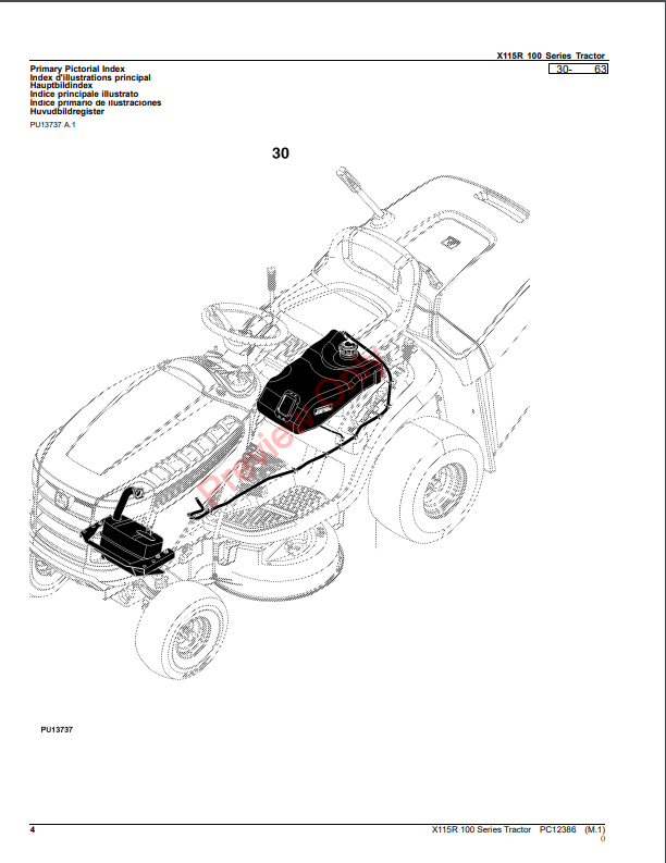 JOHN DEERE X115R 100 SERIES TRACTOR PC12386 - PARTS CATALOG MANUAL