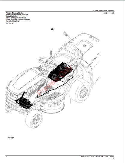 JOHN DEERE X115R 100 SERIES TRACTOR PC12386 - PARTS CATALOG MANUAL