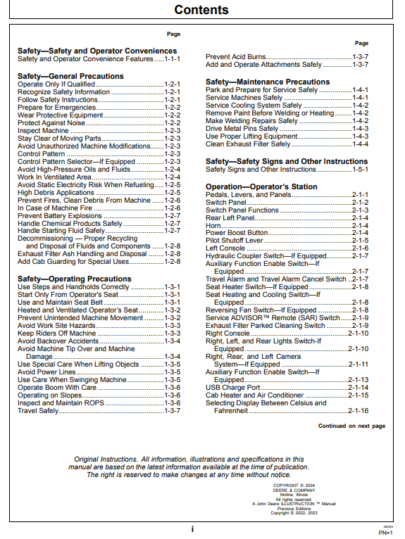 OPERATOR MANUAL - JOHN DEERE Operator's Manuals 524 P Construction Loaders OMT505719X019