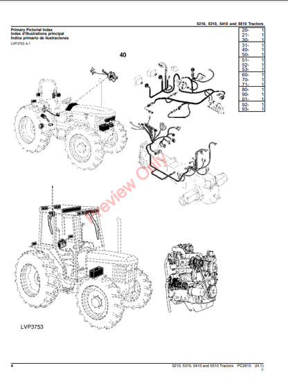 JOHN DEERE 5210, 5310, 5410 AND 5510 TRACTORS PC2615 - PARTS CATALOG MANUAL