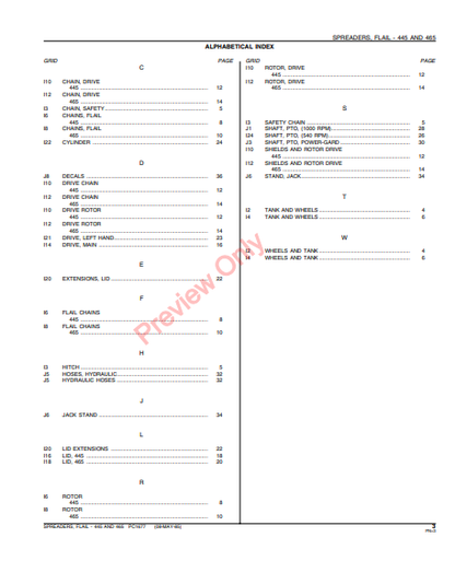 JOHN DEERE 445, 465 FLAIL SPREADERS PC1677 - PARTS CATALOG MANUAL